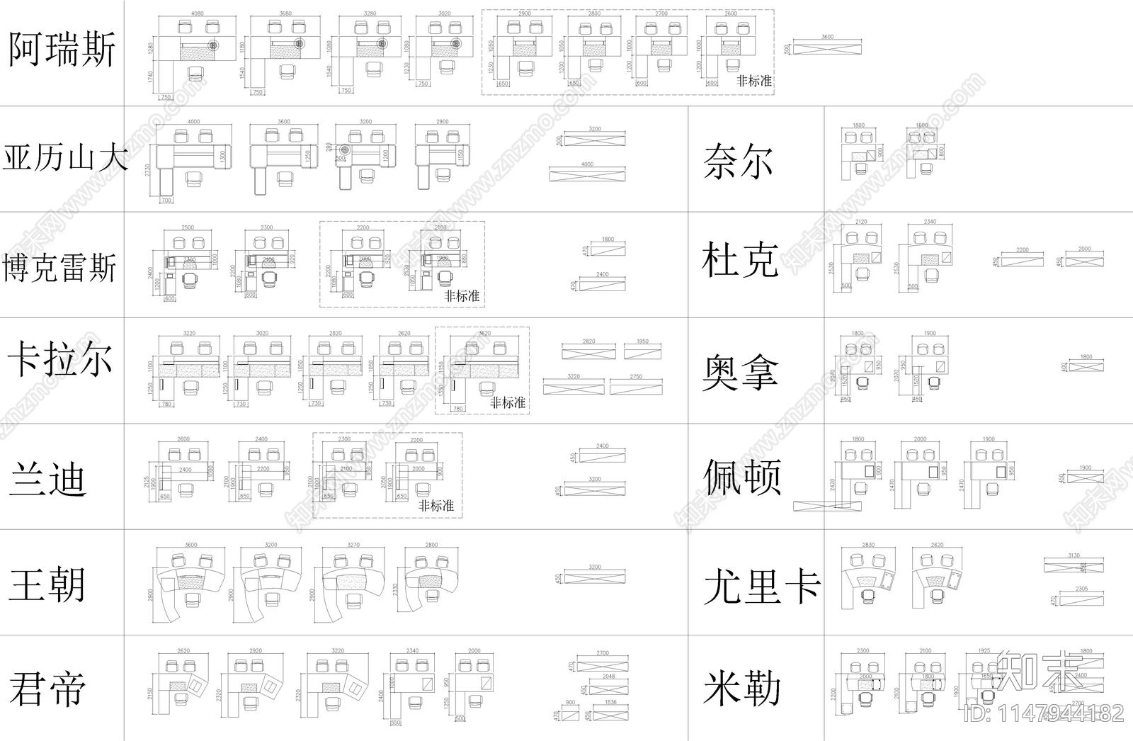 办公桌平面图块施工图下载【ID:1147944182】