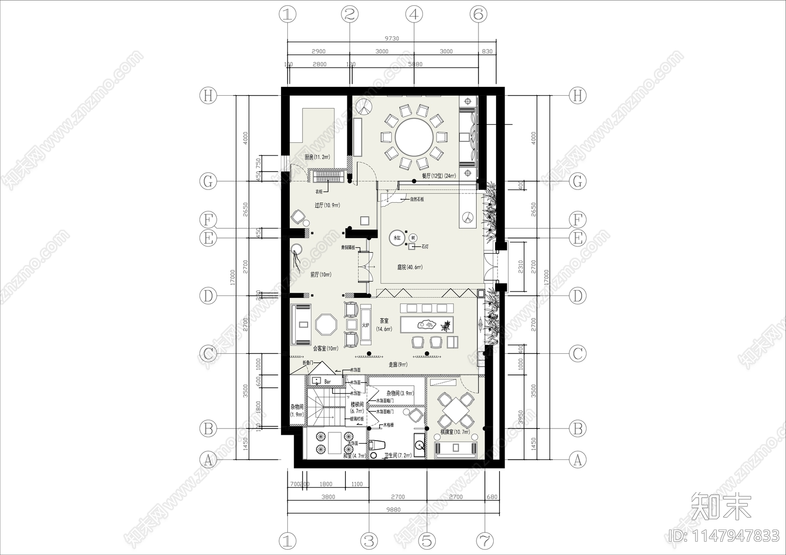 150㎡会所平面布置图cad施工图下载【ID:1147947833】