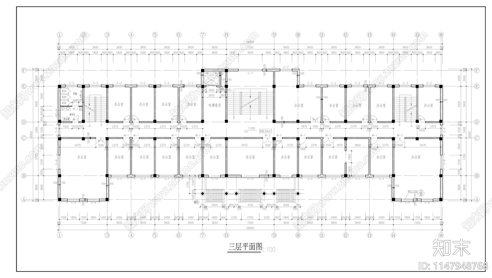 仿古多层办公楼建筑施工图施工图下载【ID:1147948768】