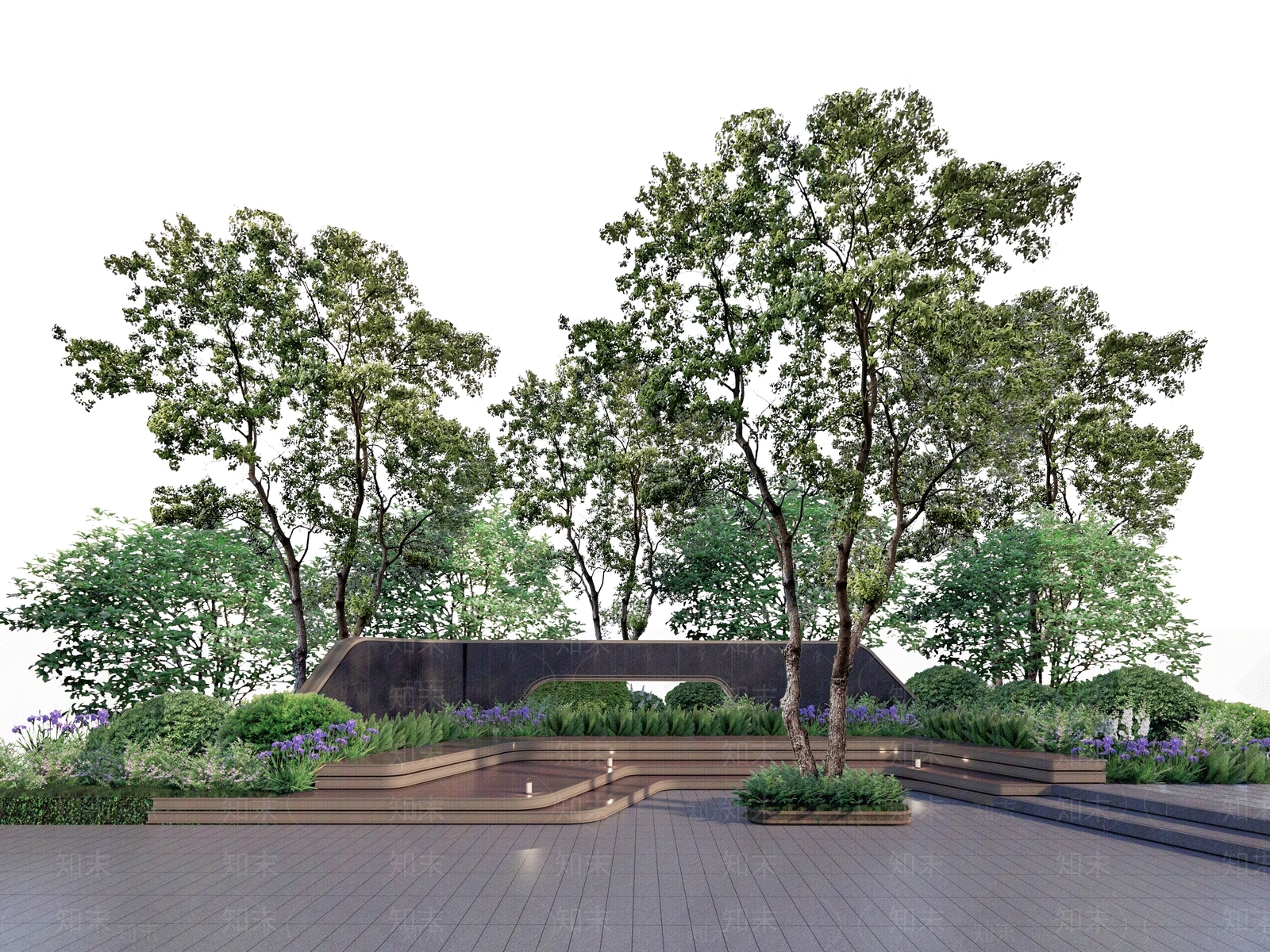 现代口袋公园景观木平台SU模型下载【ID:1147951995】