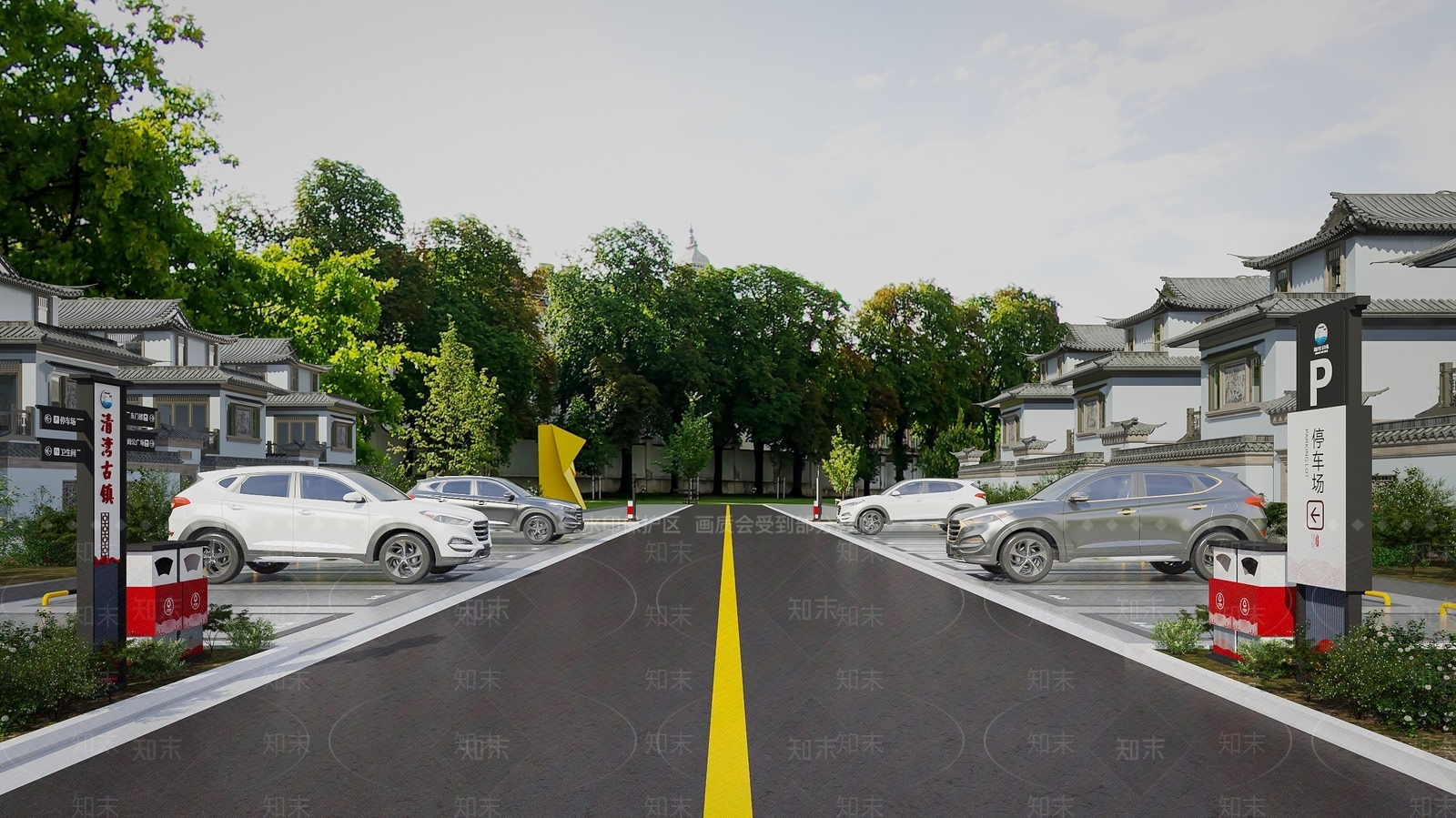 新中式户外停车场3D模型下载【ID:1147953173】