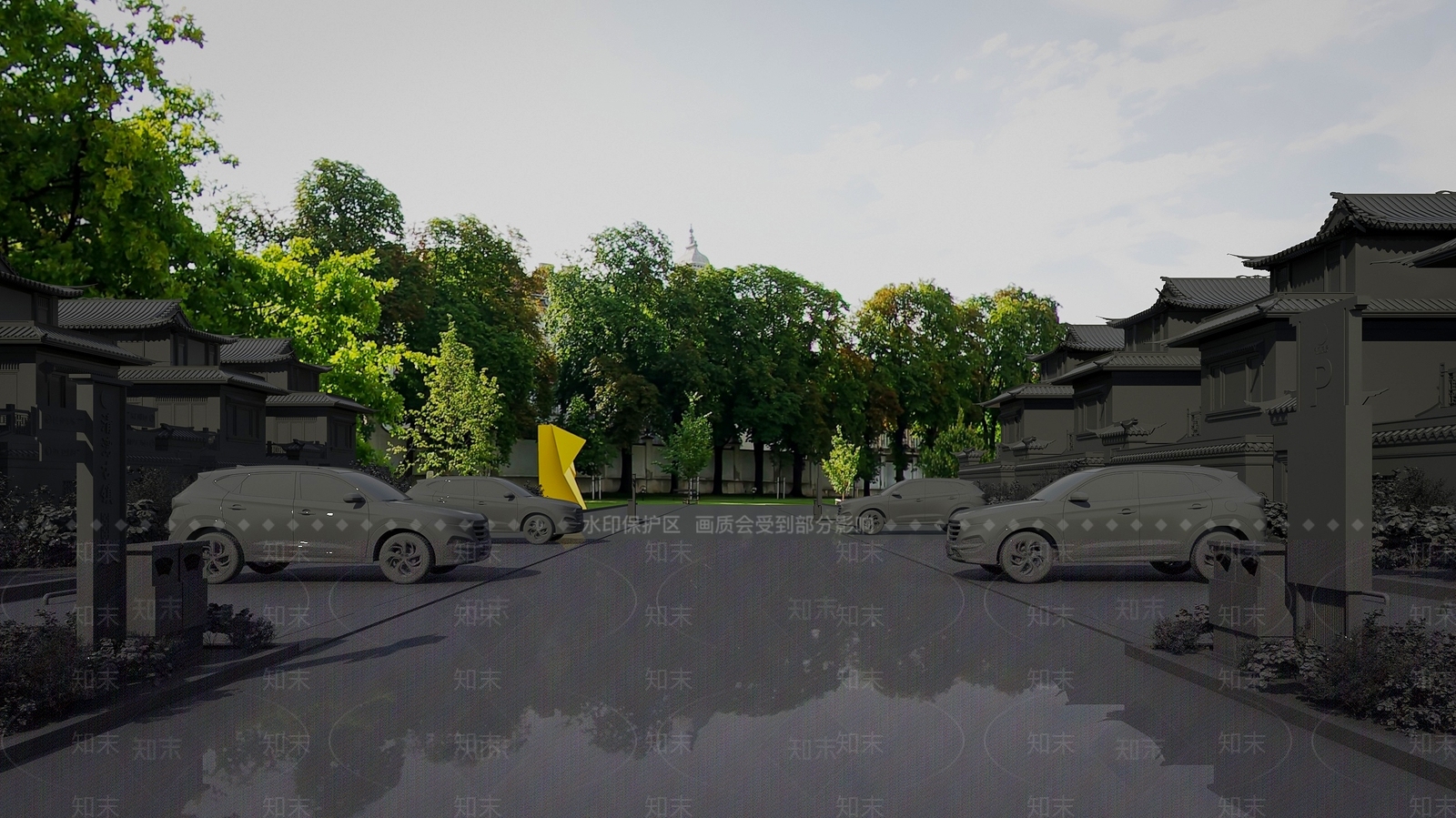 新中式户外停车场3D模型下载【ID:1147953173】
