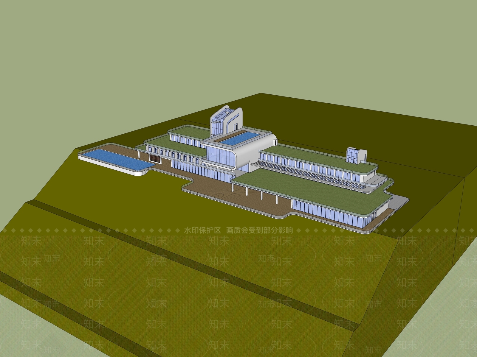 现代展览馆建筑SU模型下载【ID:1147953417】