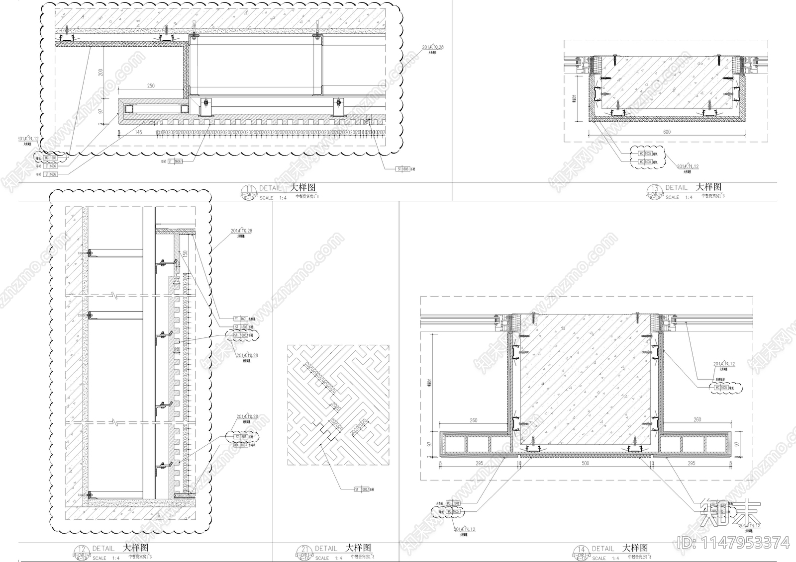 包间墙身节点大样图cad施工图下载【ID:1147953374】