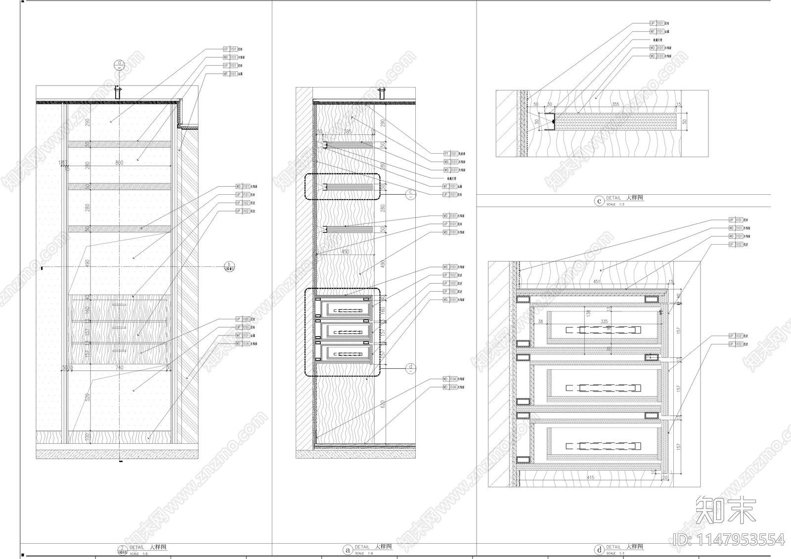 餐厅家具柜子节点大样图cad施工图下载【ID:1147953554】