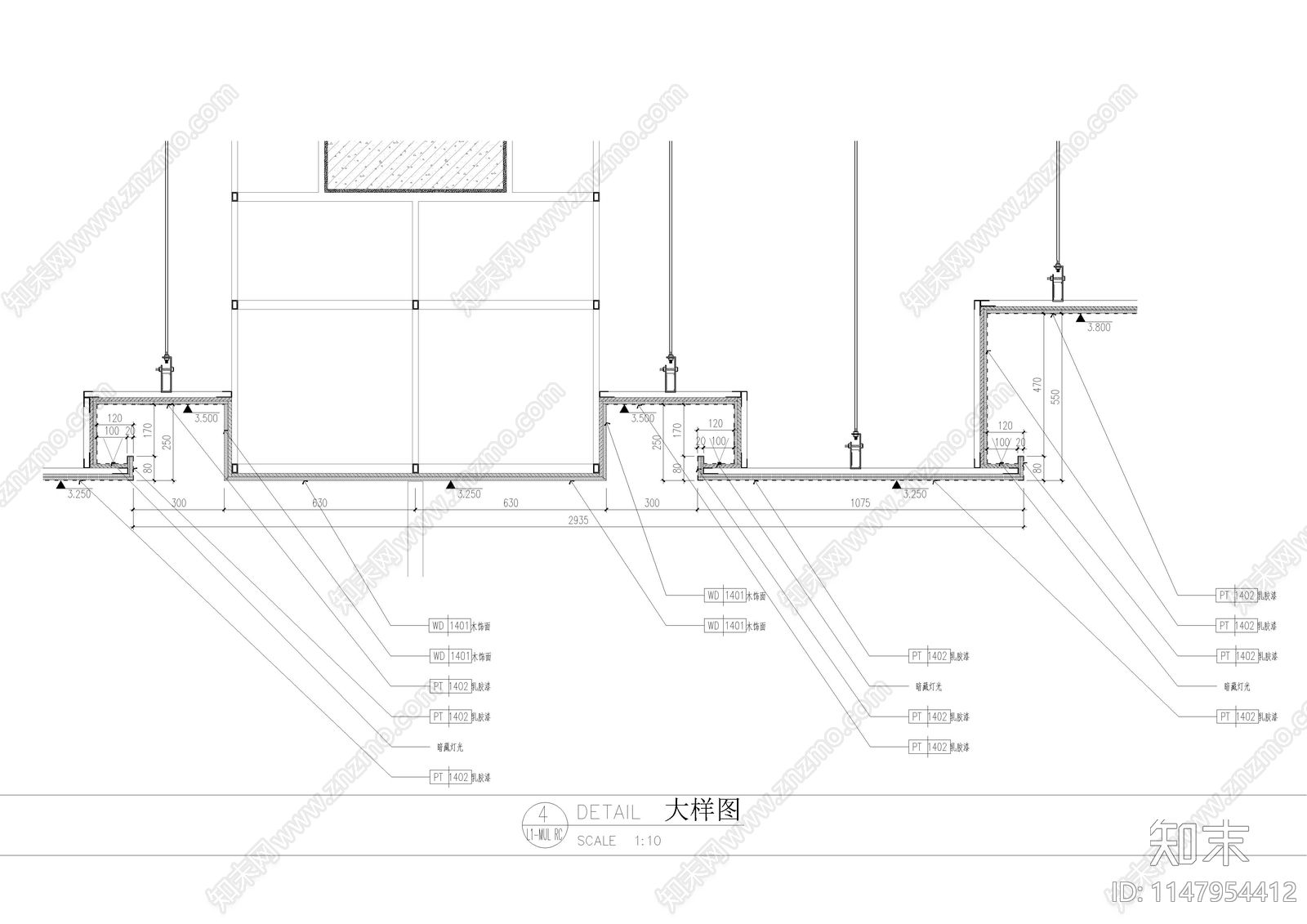 多功能厅天花节点大样图cad施工图下载【ID:1147954412】