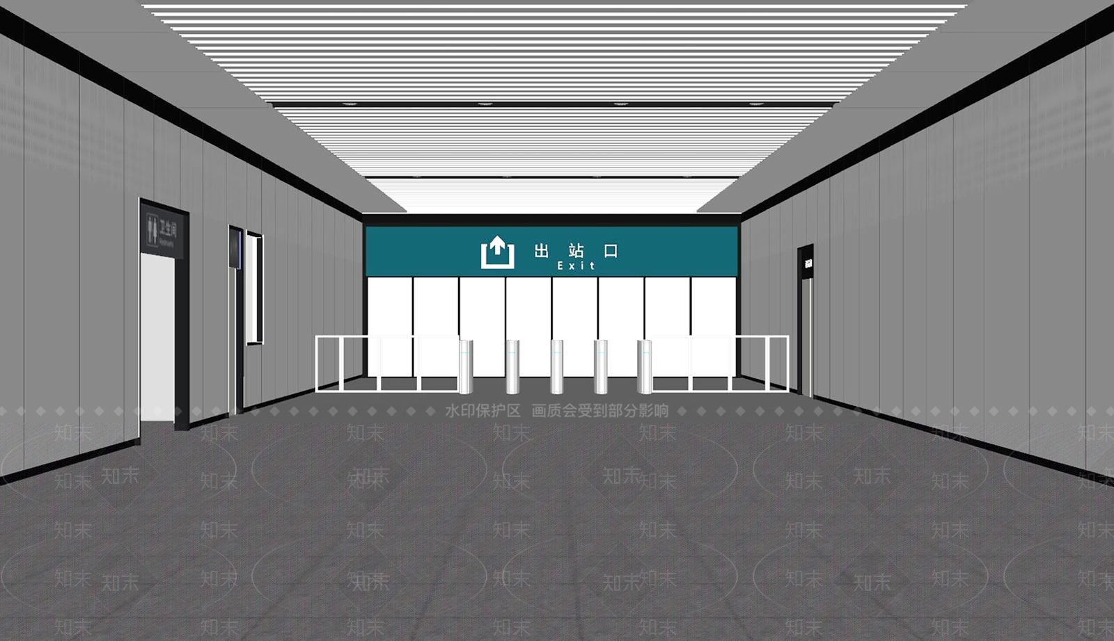 现代火车站出站通道SU模型下载【ID:1147960821】