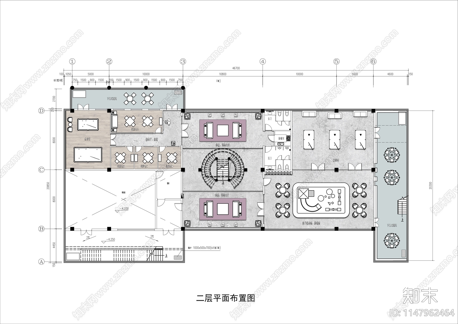 两层棋牌台球娱乐会所平面布置图施工图下载【ID:1147962464】