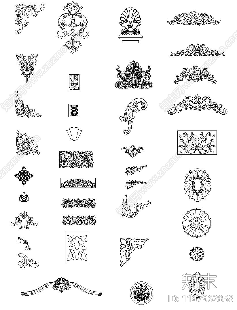 国外整木雕刻图案cad施工图下载【ID:1147962858】