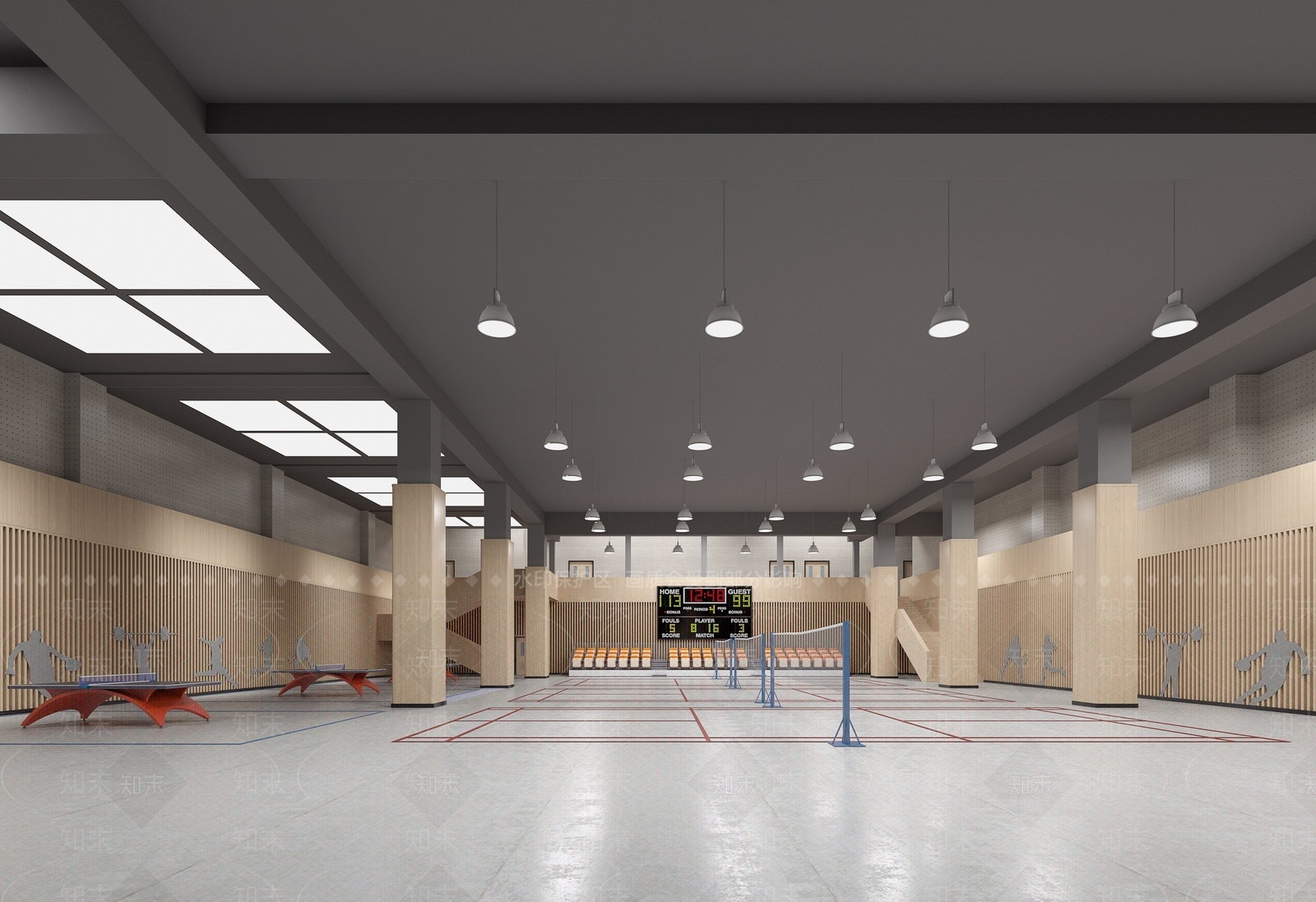 现代羽毛球场3D模型下载【ID:1147963879】