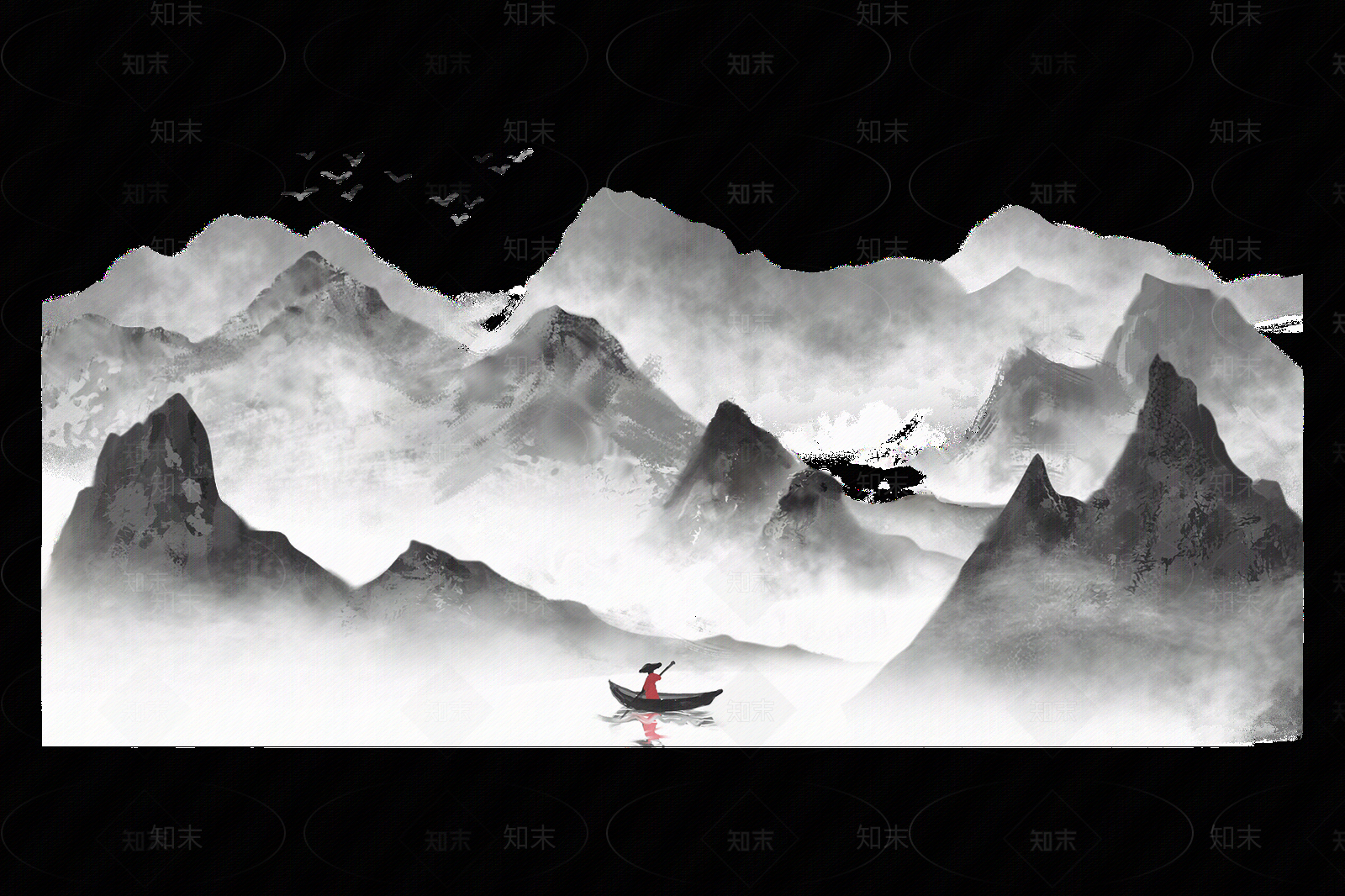 新中式古风水墨山水画贴图下载【ID:1147966559】