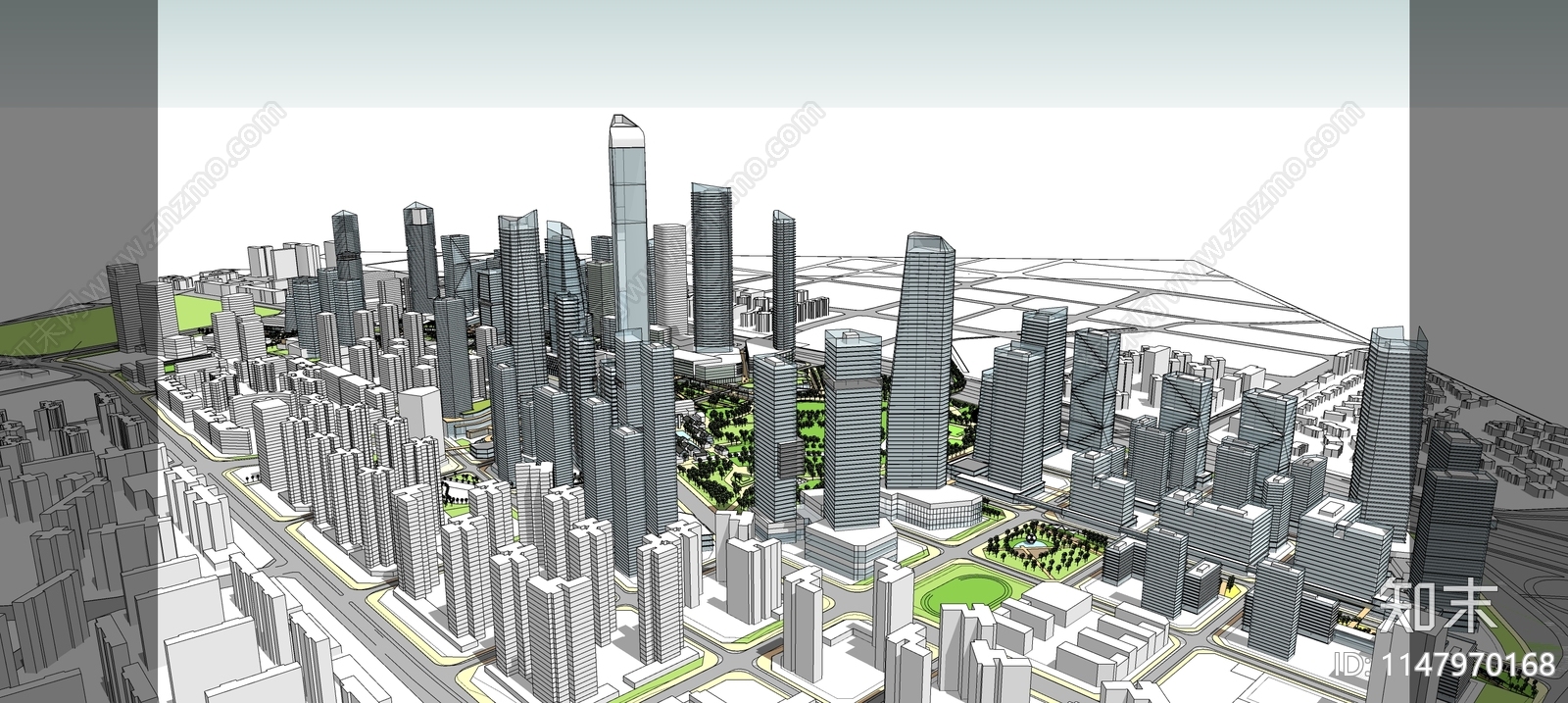现代大型中央公园城市规划SU模型下载【ID:1147970168】