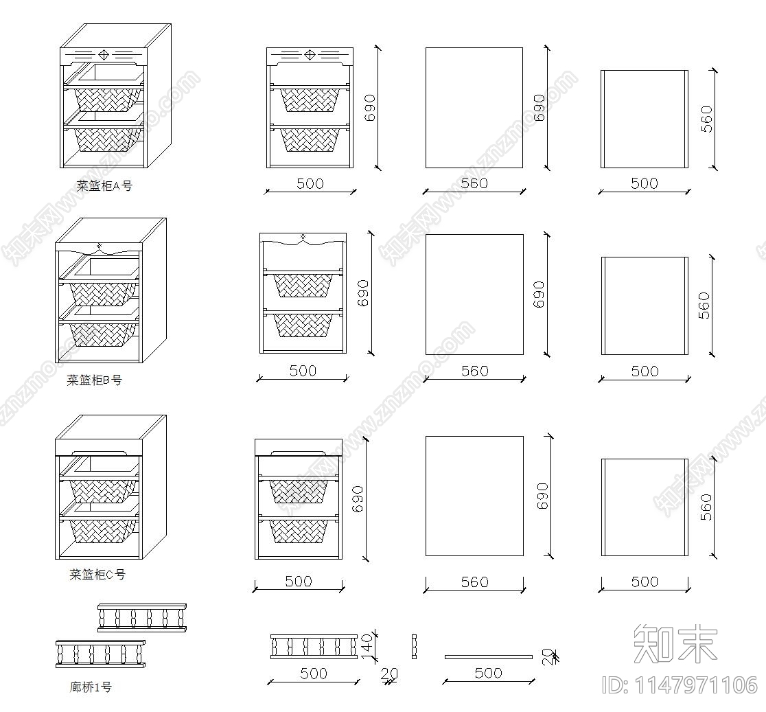 现代橱柜实木元素模块施工图下载【ID:1147971106】