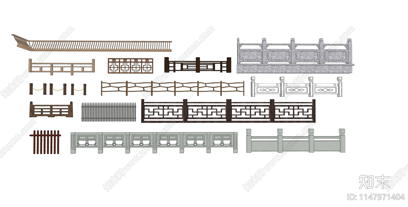新中式围栏护栏SU模型下载【ID:1147971404】