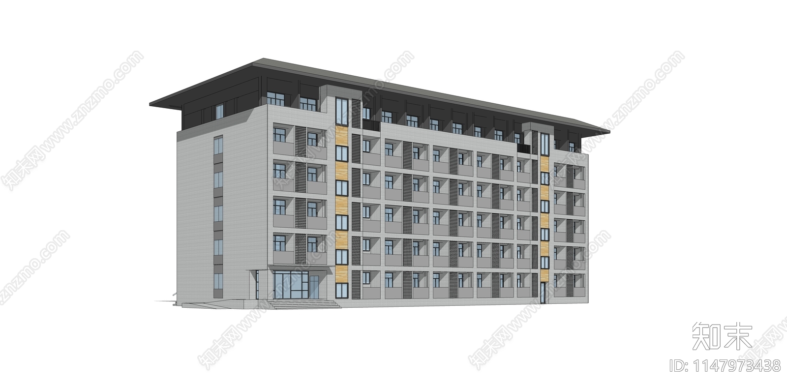 新中式风格学校宿舍楼SU模型下载【ID:1147973438】