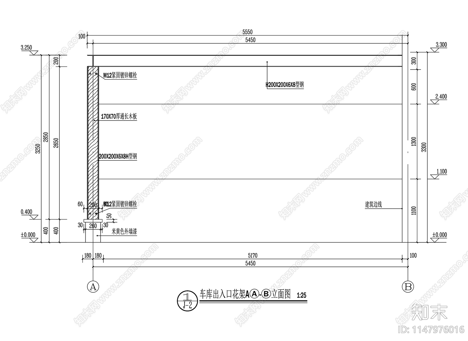 现代车库出入口花架cad施工图下载【ID:1147976016】