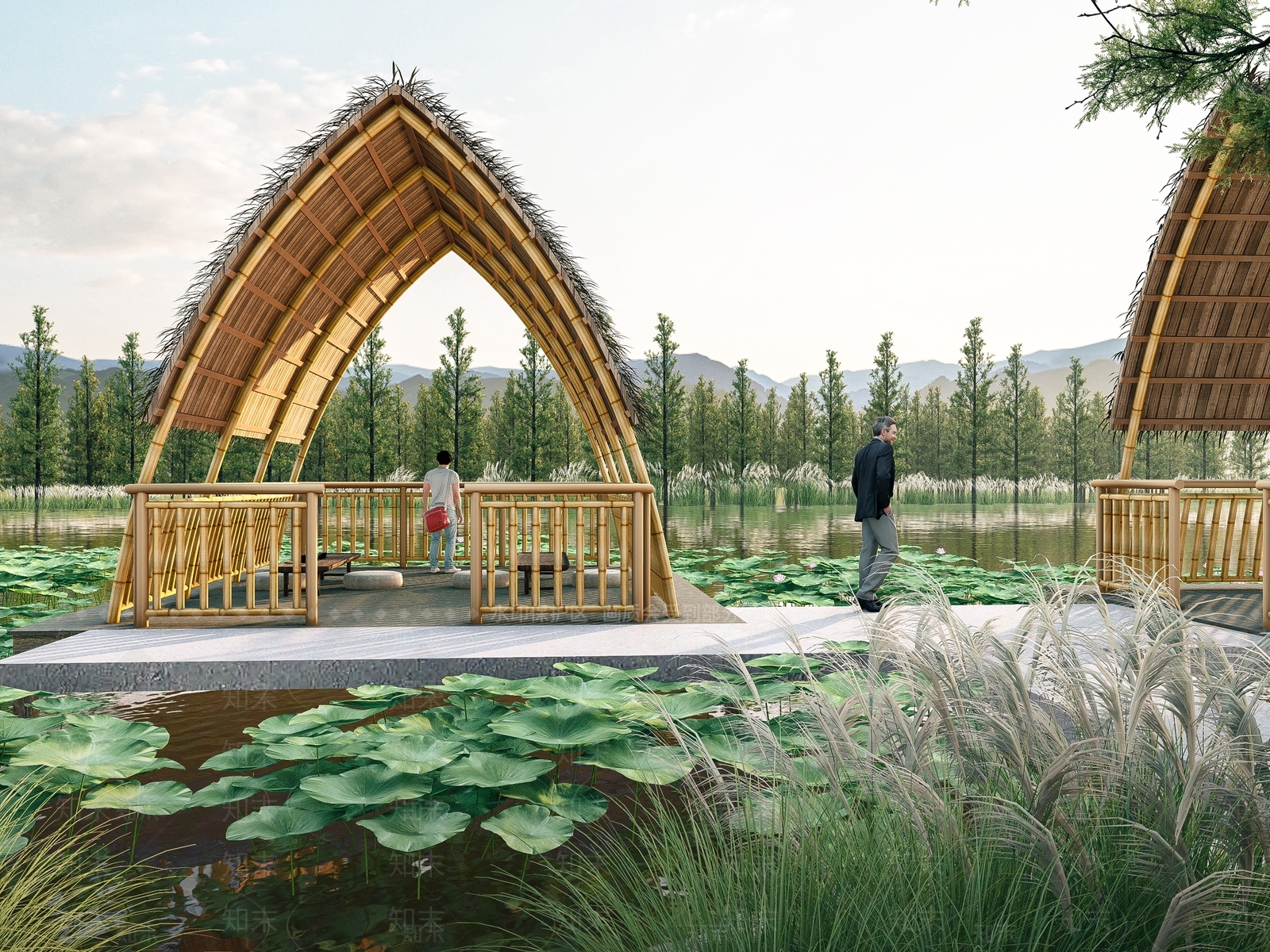 新中式滨水休憩茅草亭SU模型下载【ID:1147980275】