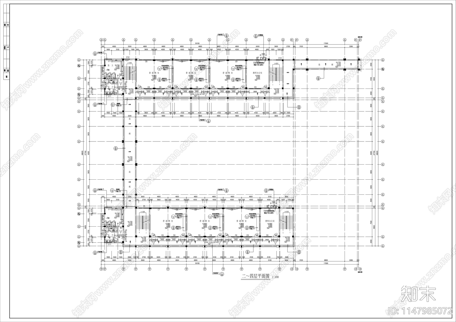 某职业高中教学楼cad施工图下载【ID:1147985072】