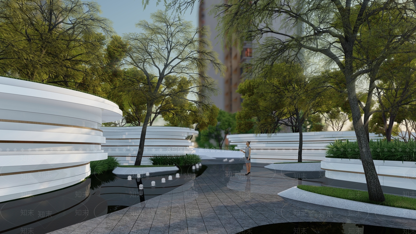 现代小区景观SU模型下载【ID:1147987890】