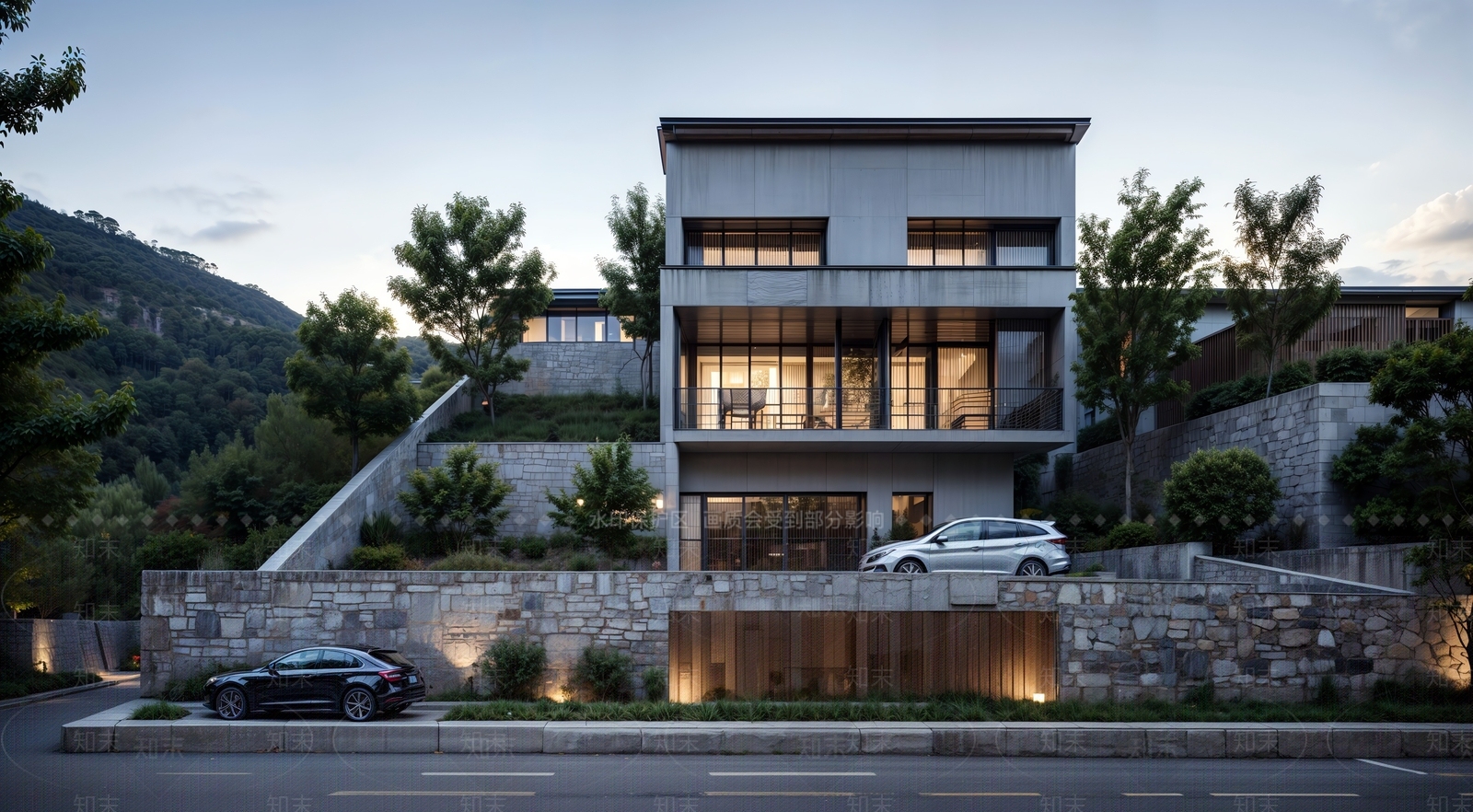 现代乡村山地民宿别墅建筑SU模型下载【ID:1147988227】