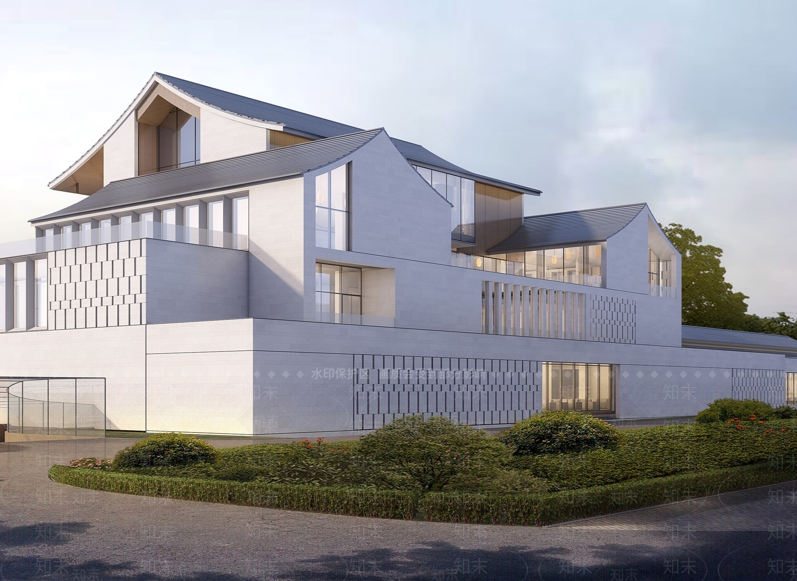 现代坡屋顶社区邻里活动中心SU模型下载【ID:1147992928】