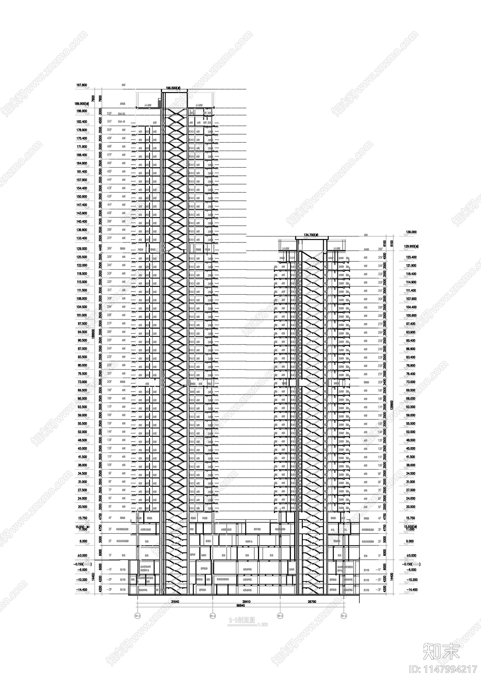 现代风格滨江超高层豪宅建筑cad施工图下载【ID:1147994217】