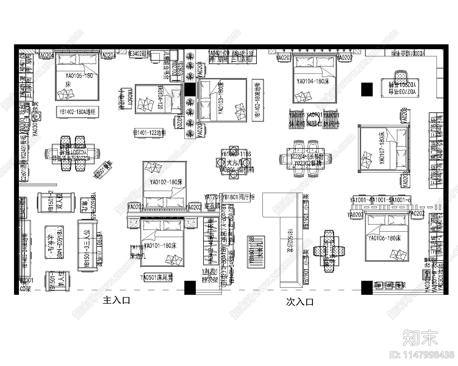 家具建材展厅店铺室内设计平面布置施工图下载【ID:1147998438】