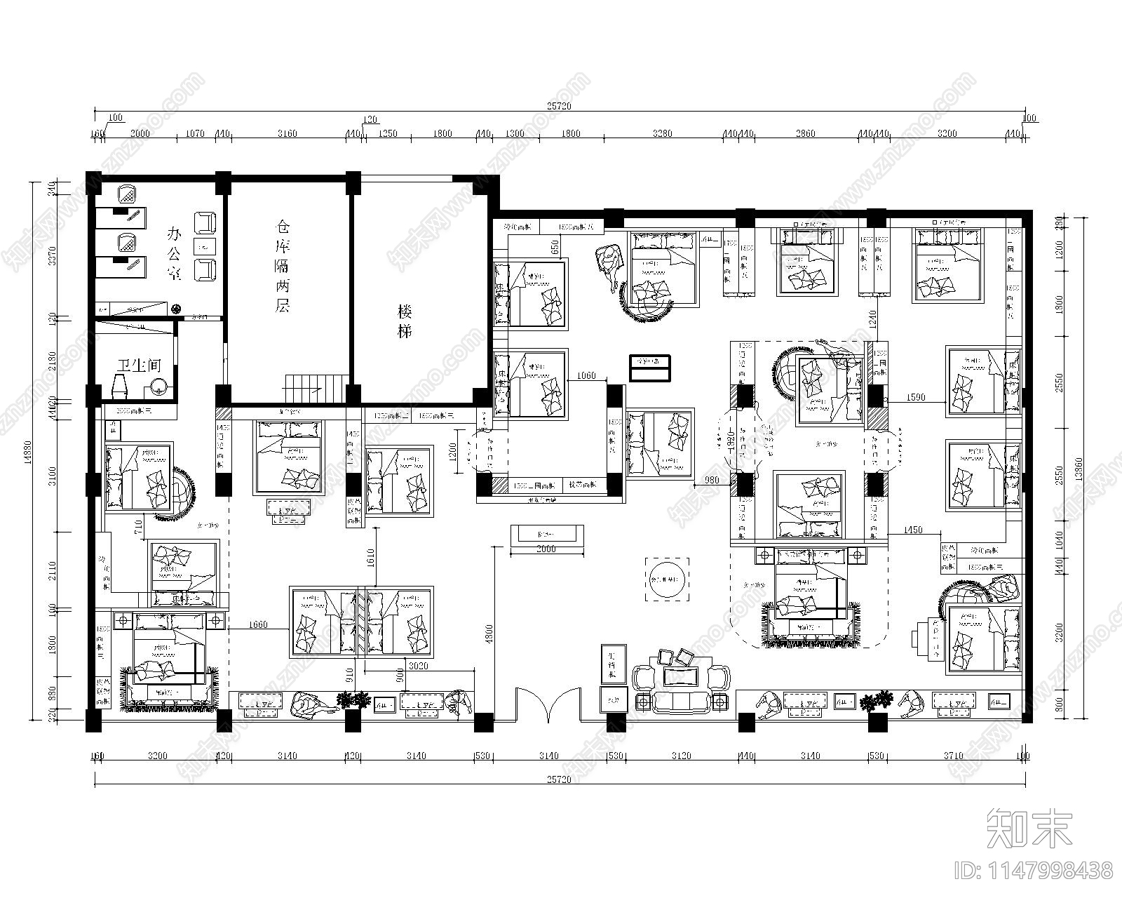 家具建材展厅店铺室内设计平面布置施工图下载【ID:1147998438】