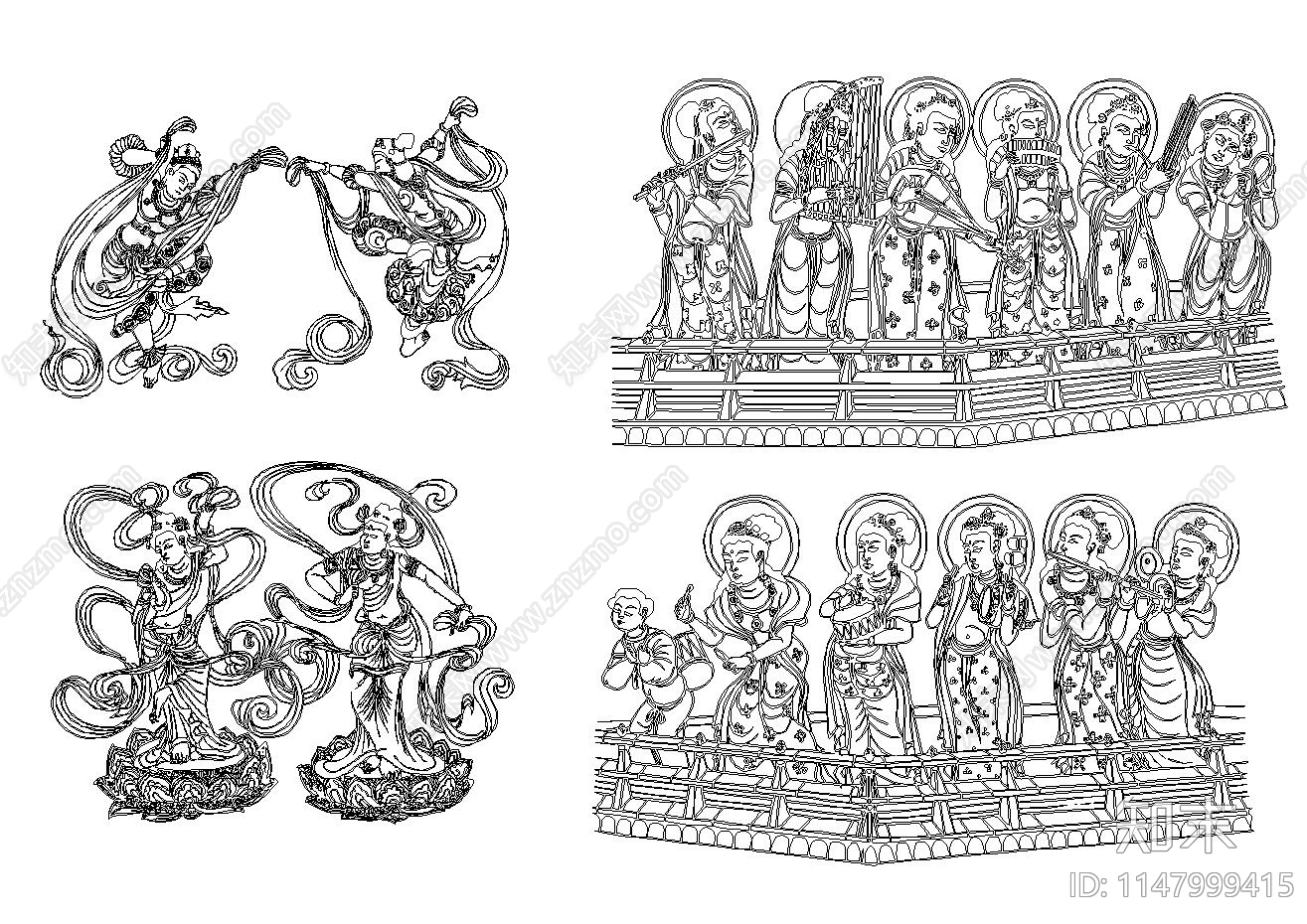 敦煌飞天图案cad施工图下载【ID:1147999415】
