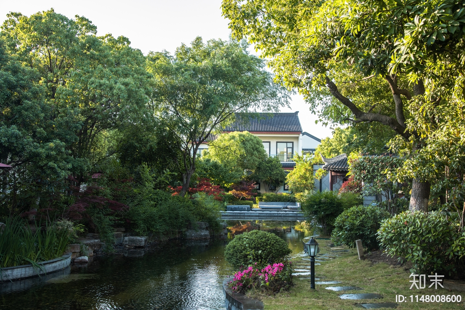 中式住宅小区绿化景观外景贴图下载【ID:1148008600】