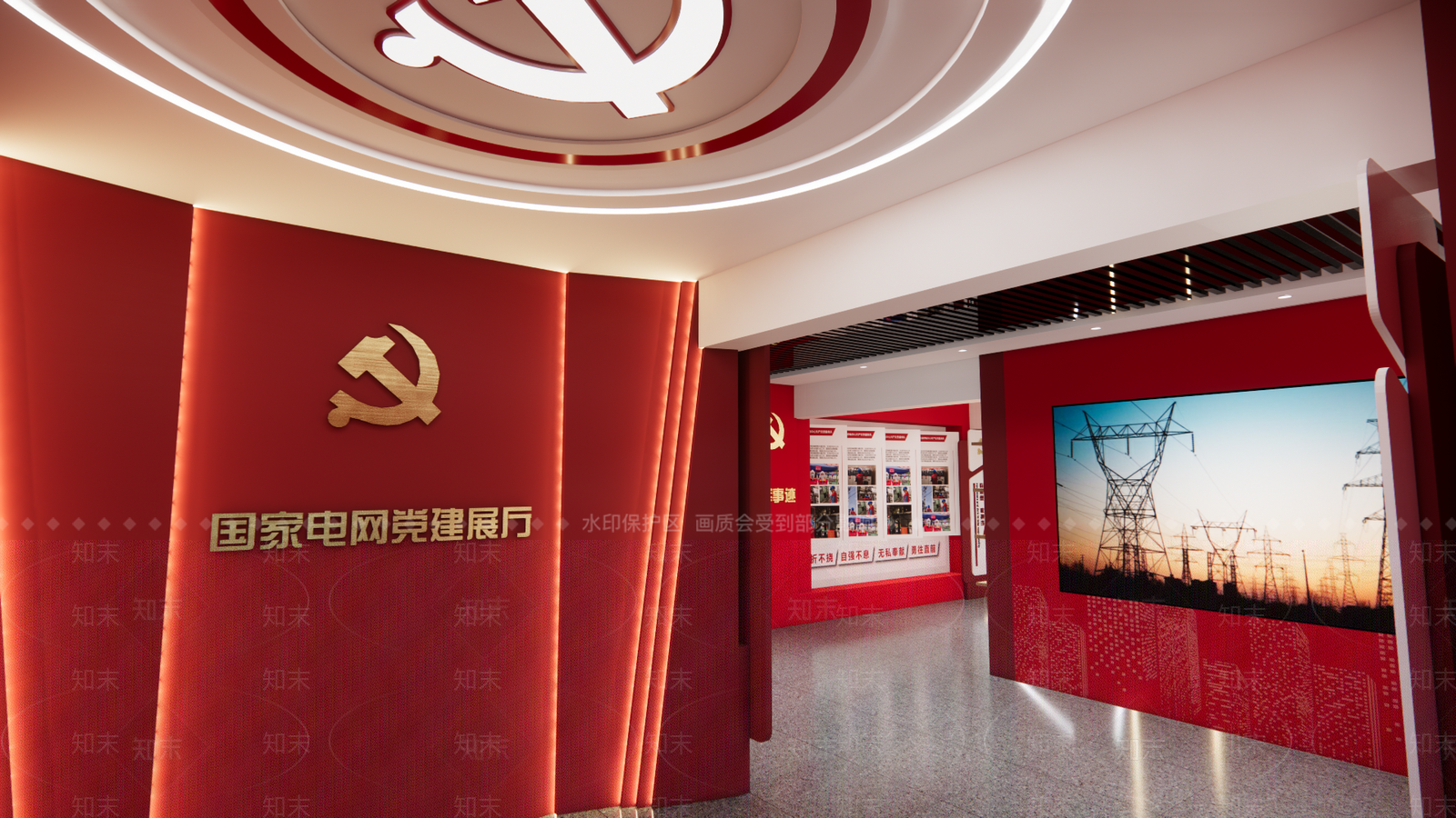 现代科技党建展厅SU模型下载【ID:1148008878】