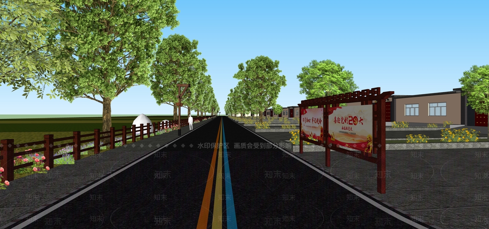 现代美丽乡村景观路SU模型下载【ID:1148009066】