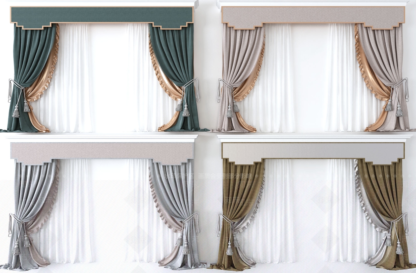 简欧窗帘组合3D模型下载【ID:1148009814】