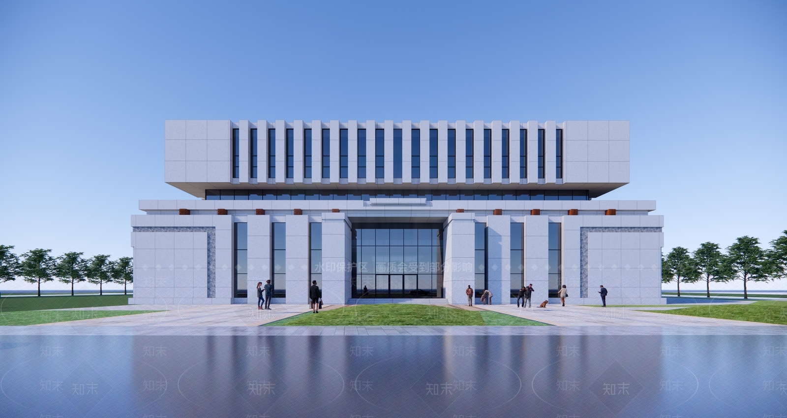 现代展览馆建筑SU模型下载【ID:1148011354】