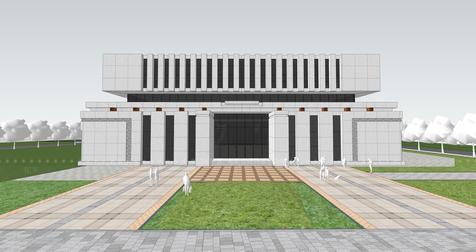 现代展览馆建筑SU模型下载【ID:1148011354】