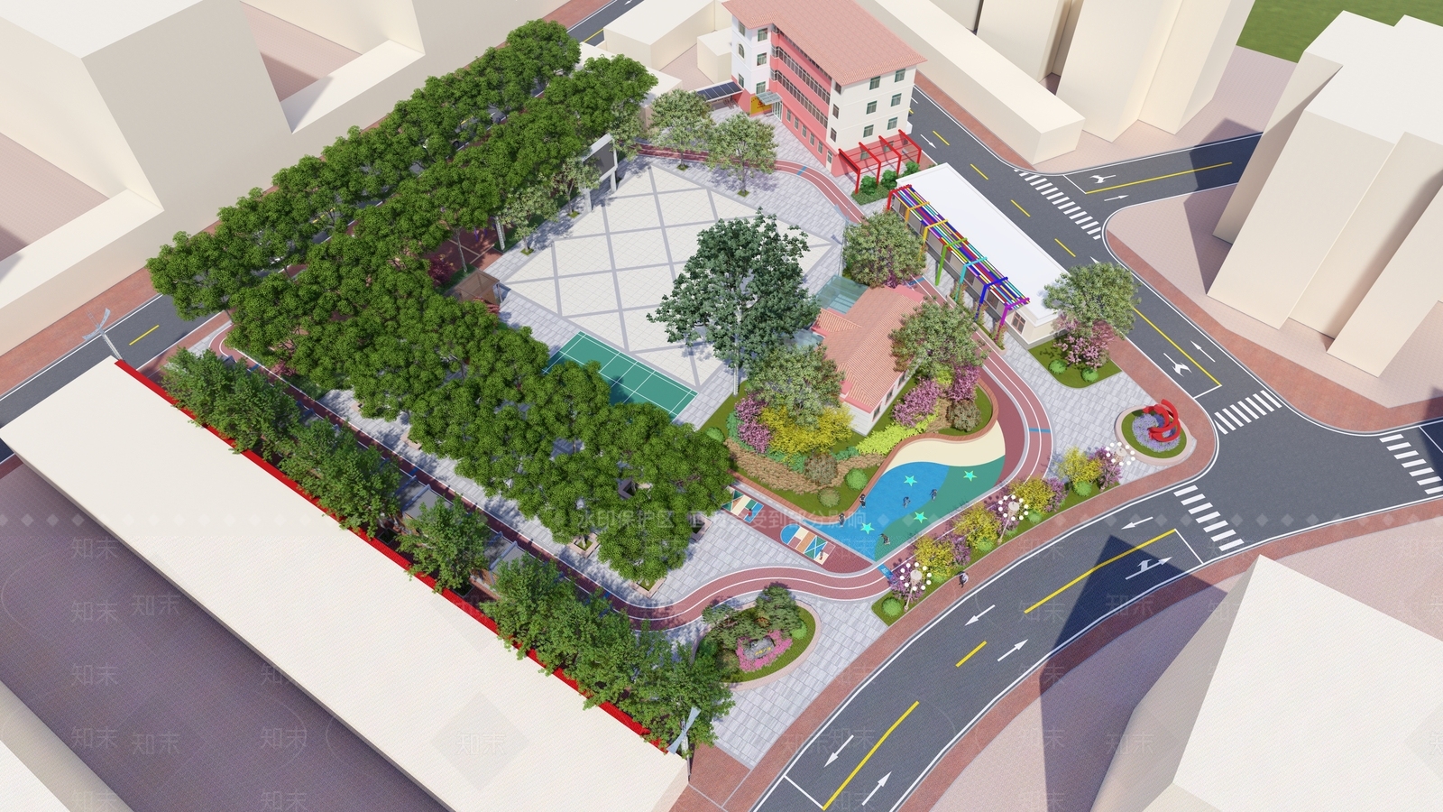 现代居住区口袋公园SU模型下载【ID:1148120430】
