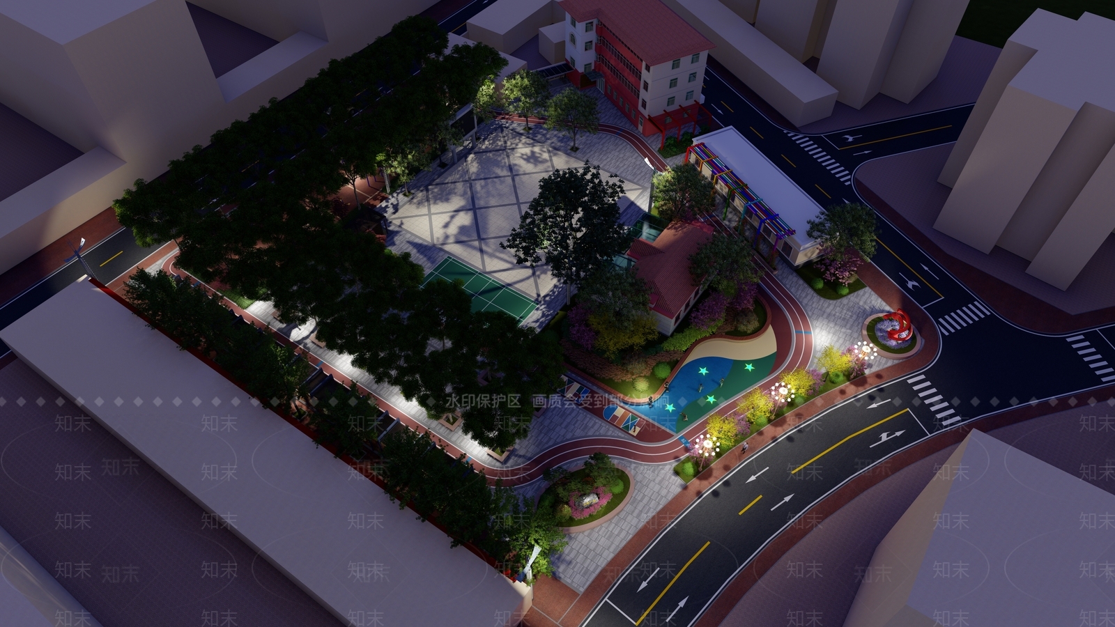 现代居住区口袋公园SU模型下载【ID:1148120430】