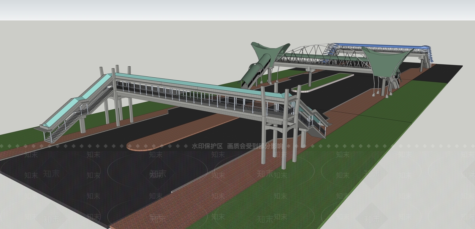 现代过街天桥SU模型下载【ID:1148012979】