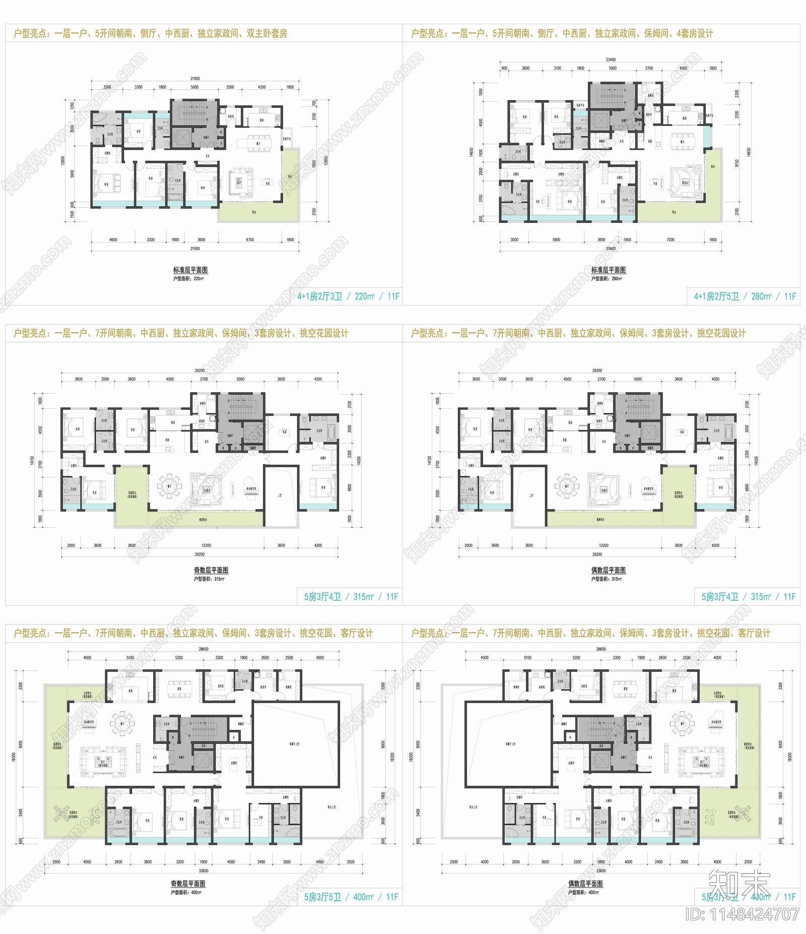 一层一户终极改善洋房户型建筑平面施工图下载【ID:1148424707】