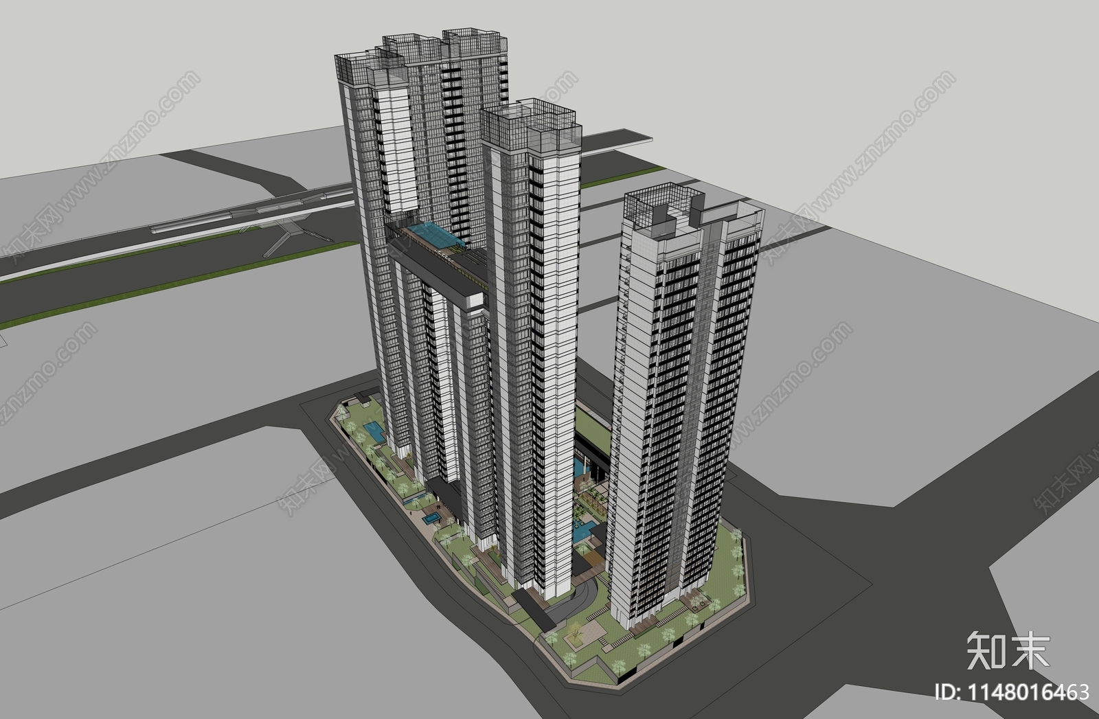 现代高层住宅SU模型下载【ID:1148016463】