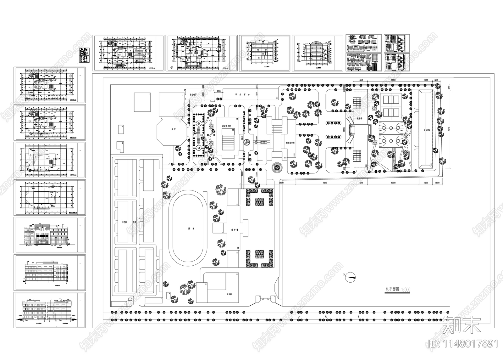 四层小型学校图书馆建筑总平图施工图下载【ID:1148017891】