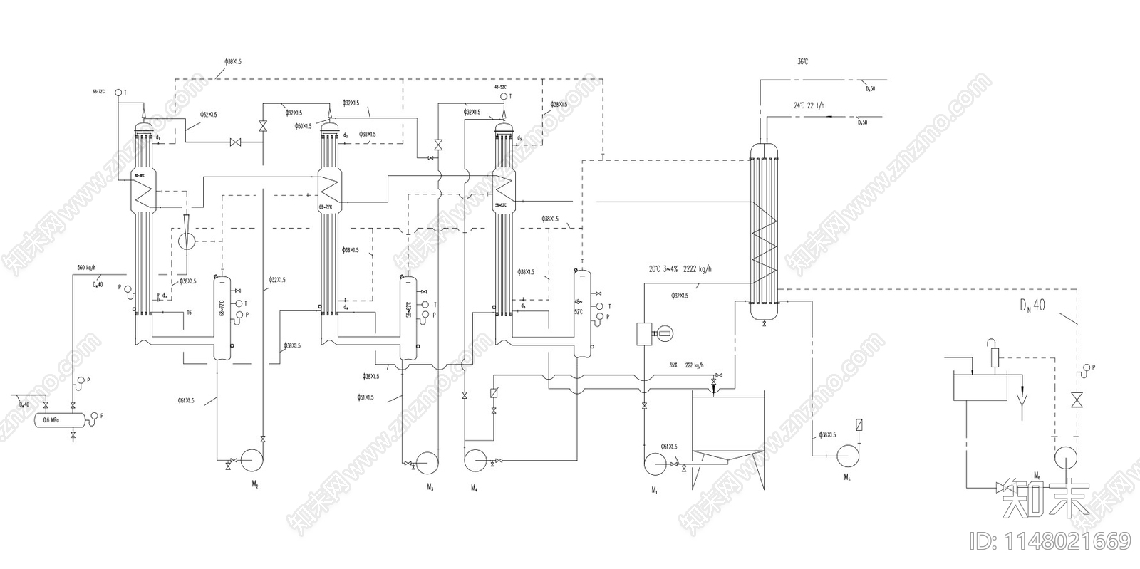 2吨三效降膜蒸发器工艺流程cad施工图下载【ID:1148021669】