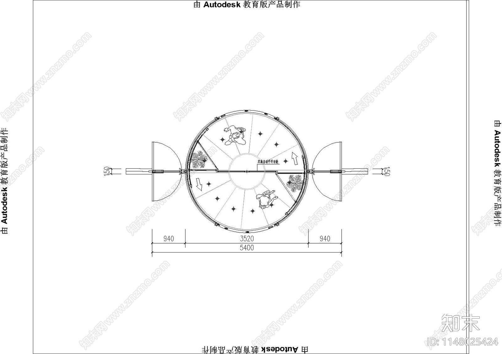 公建通用两翼旋转门节点cad施工图下载【ID:1148025424】