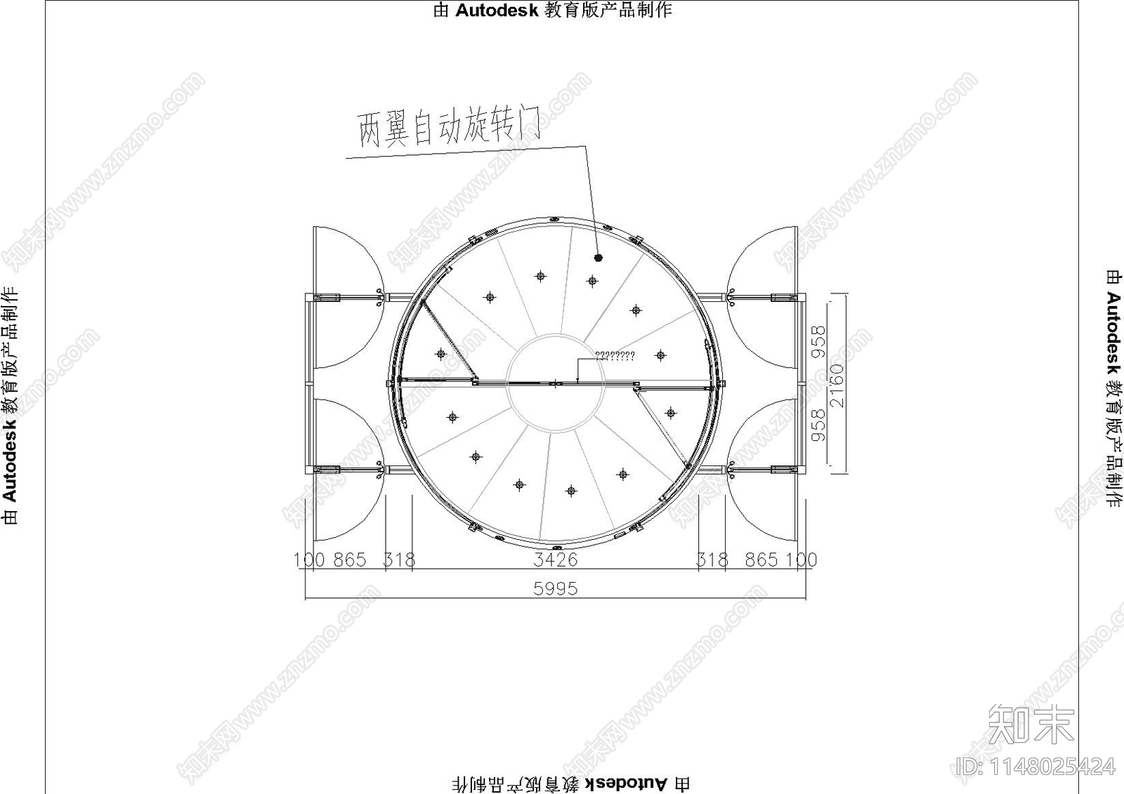 公建通用两翼旋转门节点cad施工图下载【ID:1148025424】