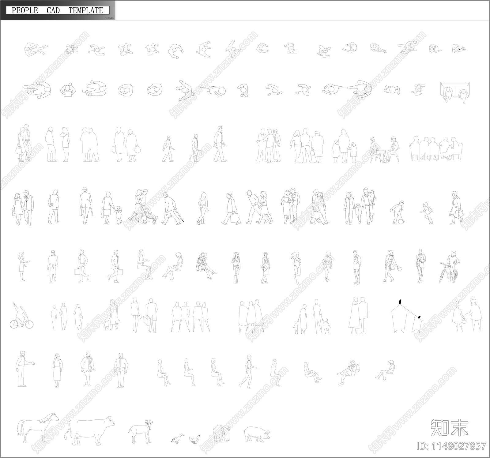 人物平面立面cad施工图下载【ID:1148027857】