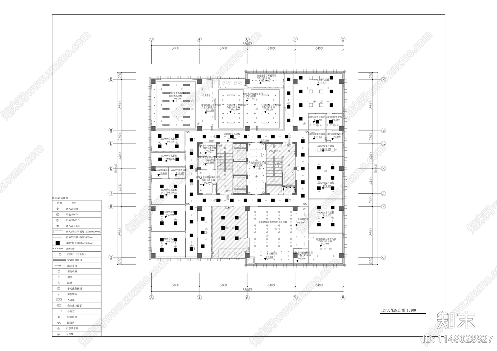 金融大厦十二至十四层室内cad施工图下载【ID:1148028827】