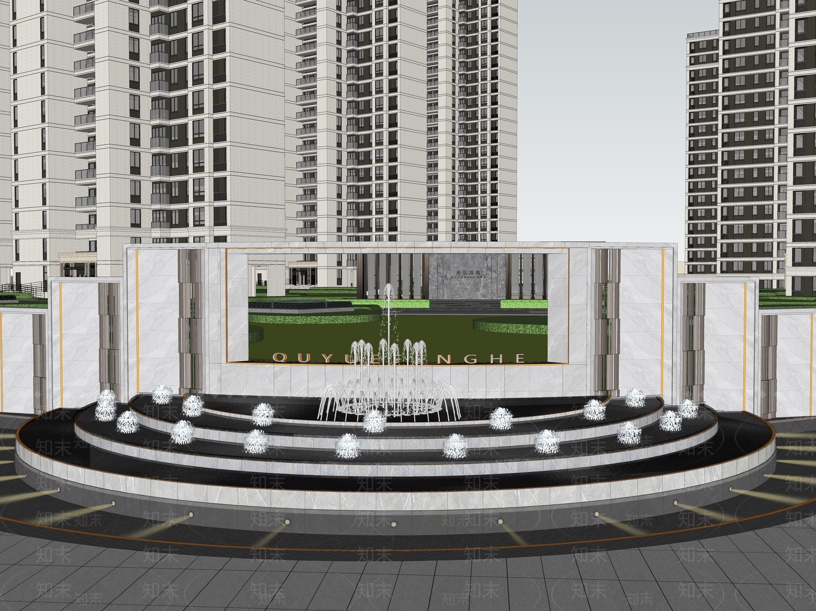 现代小区景观SU模型下载【ID:1148113307】