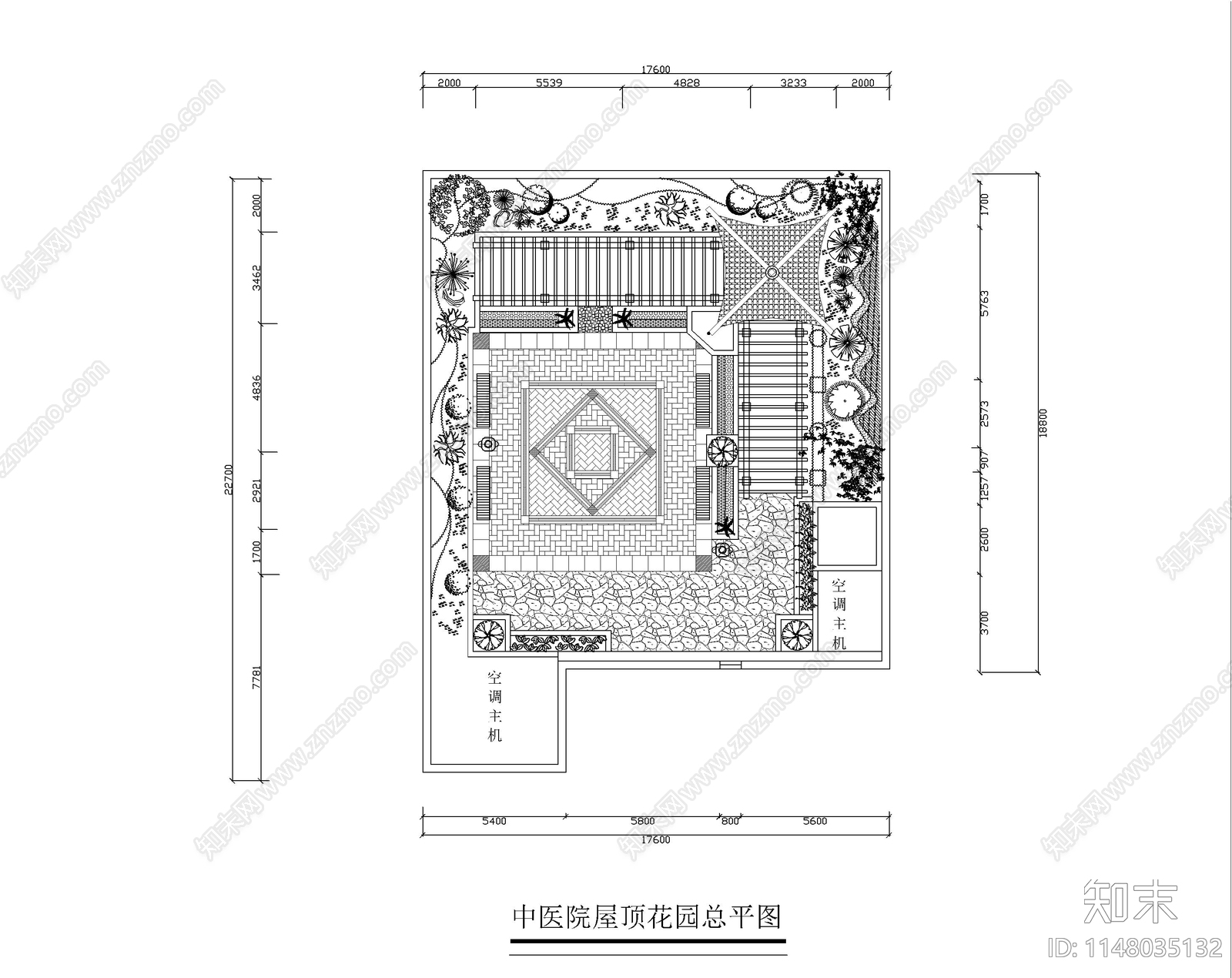 6个中医院屋顶花园景观平面图施工图下载【ID:1148035132】