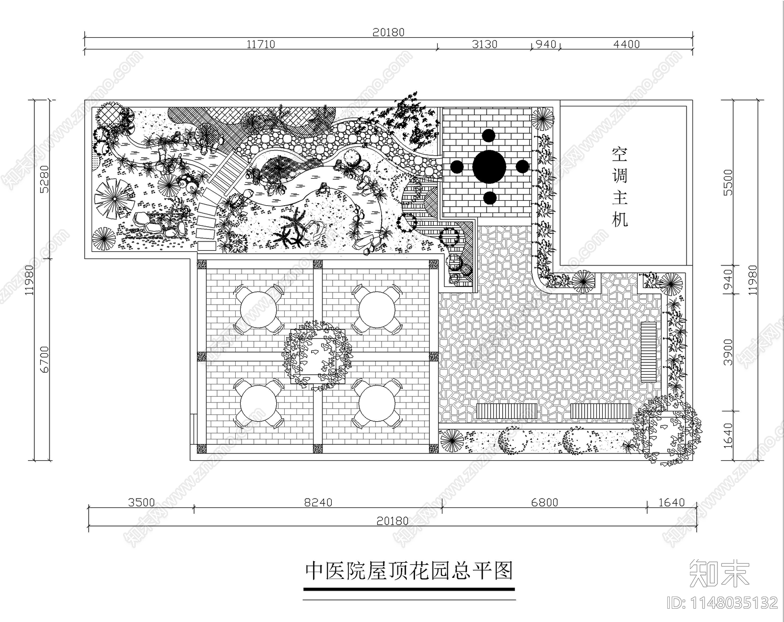 6个中医院屋顶花园景观平面图施工图下载【ID:1148035132】