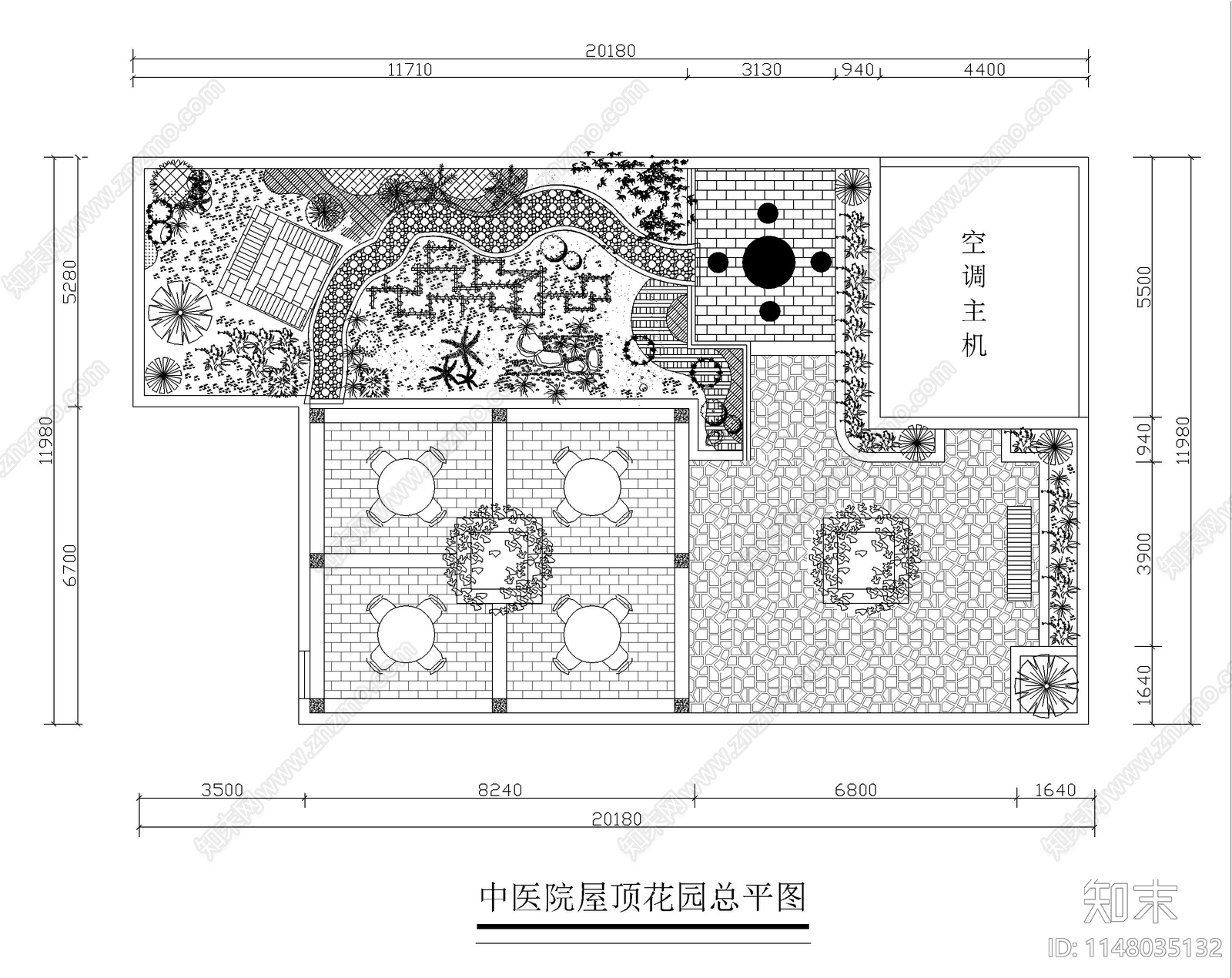 6个中医院屋顶花园景观平面图施工图下载【ID:1148035132】